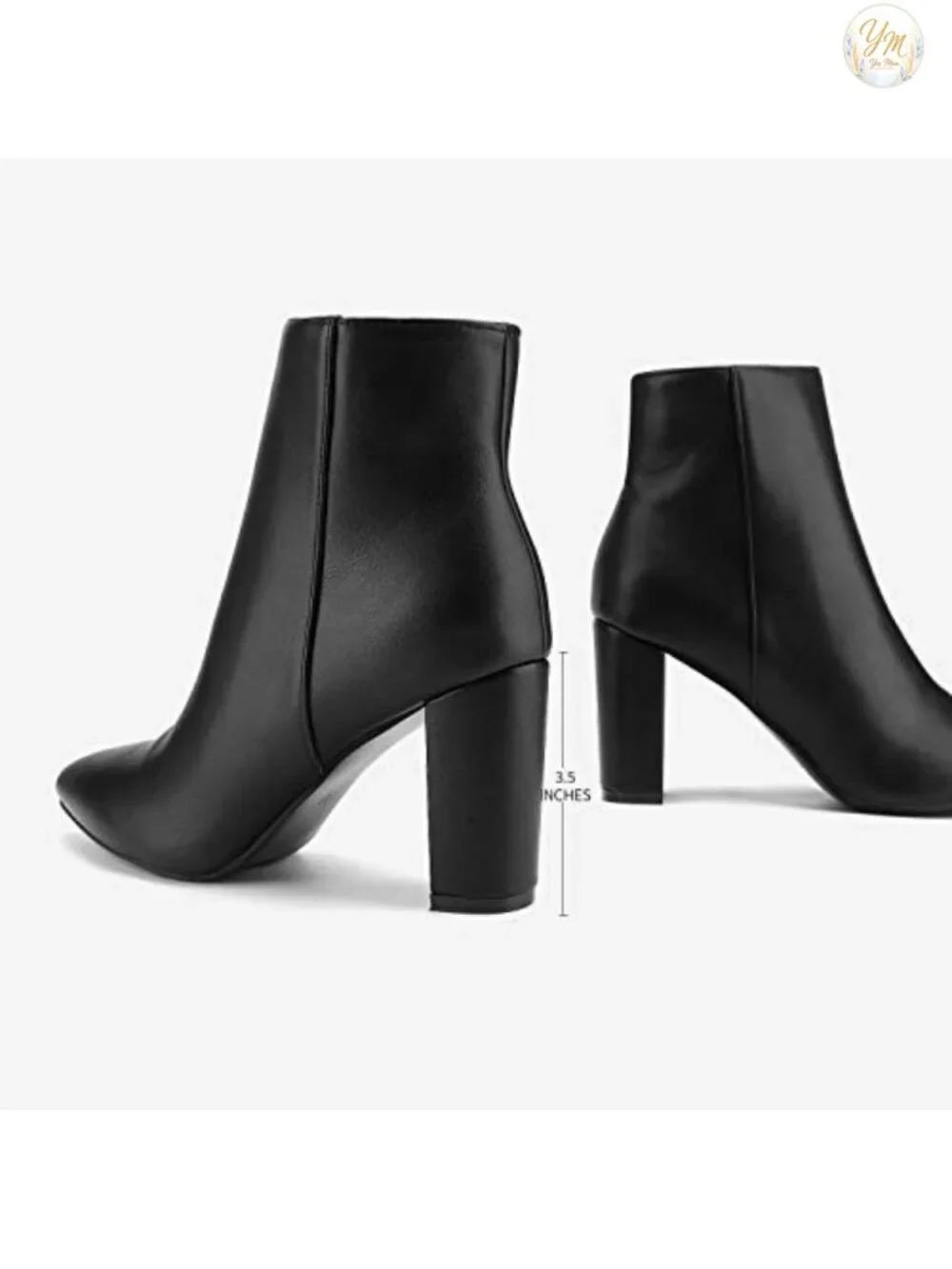 Faux Leather Chunky Heel Ankle Booties Pointed Toe Women's Zip